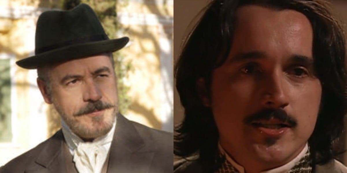 Fábio Junqueira e Caio Junqueira, pai e filho na vida real, em "A Escrava Isaura" (Foto: Reprodução/Rcord) Fábio Junqueira e Caio Junqueira, pai e filho na vida real, em "A Escrava Isaura" (Foto: Reprodução/Rcord)