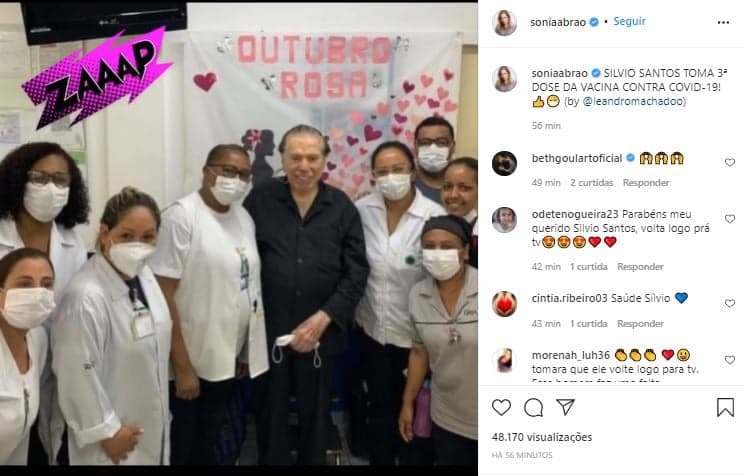 Sonia Abrão revelou imagem inédita de Silvio Santos, que recebeu nova dose da vacina contra a Covid-19 (Foto: Reprodução/Instagram)