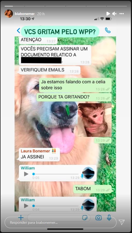 William Bonner 'gritou' na família, de acordo com Bia Bonemer (Foto: Reprodução/Instagram)