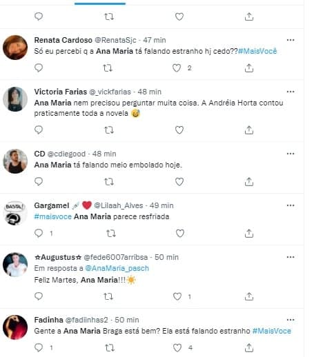 Ana Maria teve seu estado de saúde por fãs no Twitter 