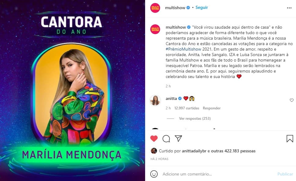 Marília Mendonça ganhou prêmio de Cantora do Ano (Foto: Reprodução)