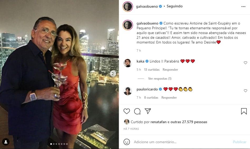 Galvão Bueno se derreteu pela esposa (Foto: Reprodução)