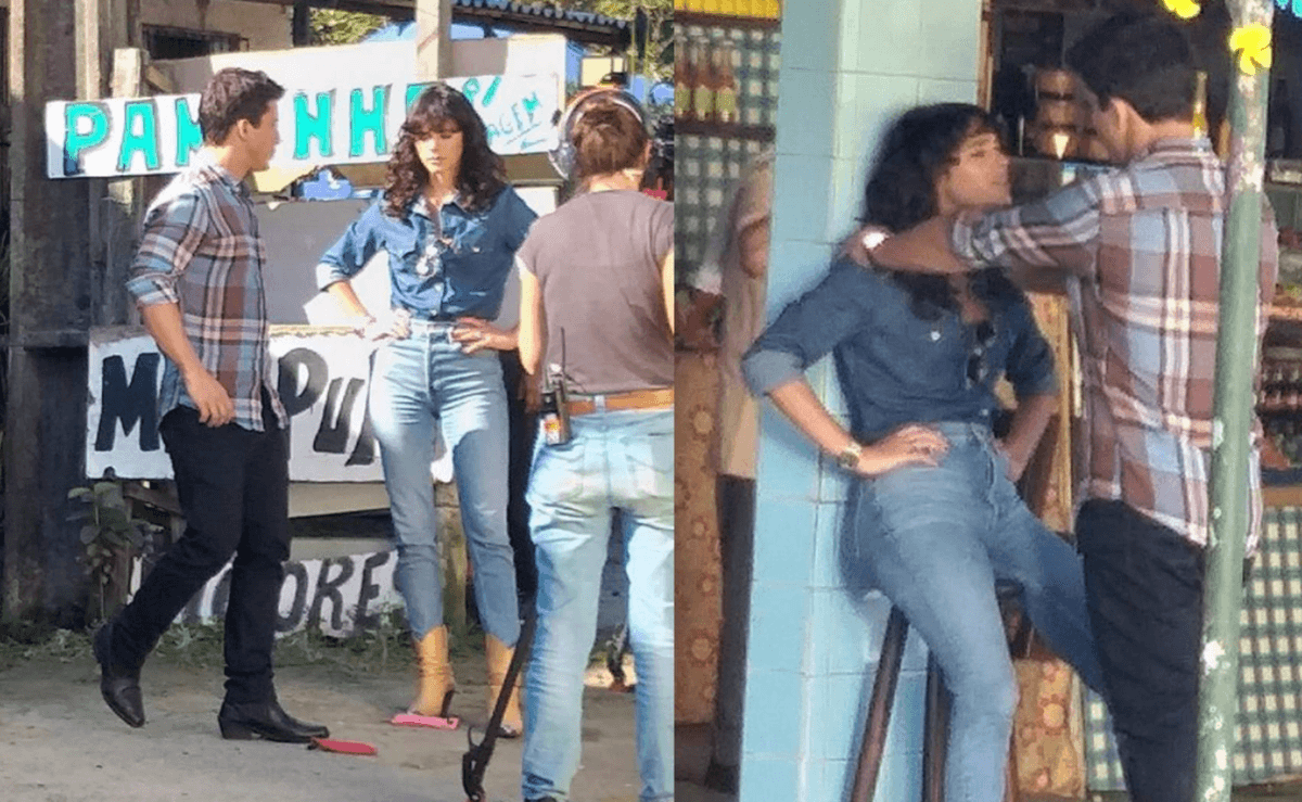 Ricky Tavares e Bruna Marquezine durante os intervalos das gravações (Foto: Reprodução)
