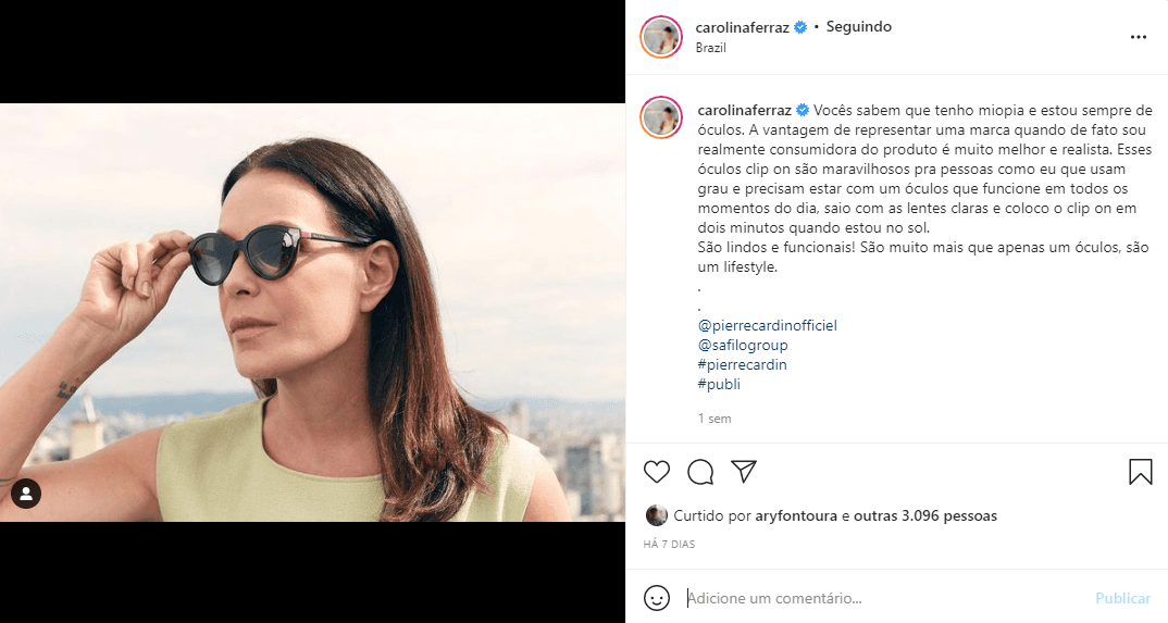 Carolina Ferraz usou as redes sociais para falar de problema na visão (Foto: Reprodução)