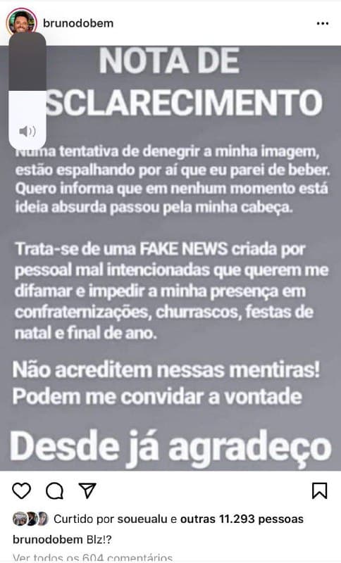 Bruno, do Marrone, fez comunicado (Foto: Reprodução)