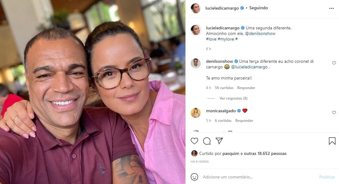 Denílson pocou com Luciele Di Camargo (Foto: Reprodução/ Instagram) Denílson pocou com Luciele Di Camargo (Foto: Reprodução/ Instagram)