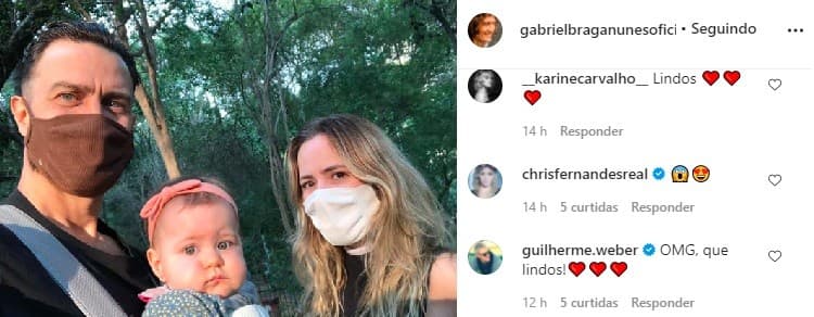 Gabriel Braga Nunes surgiu com a esposa e a filha caçula (Foto: Reprodução/Instagram)
