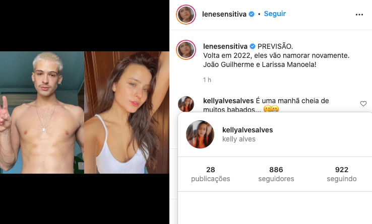 Lene Sensitiva afirma que João Guilherme e Larissa Manoela vão reatar namoro - Reprodução Lene Sensitiva afirma que João Guilherme e Larissa Manoela vão reatar namoro - Reprodução