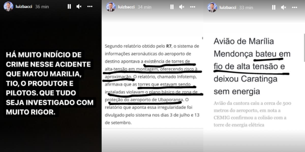 Luiz Bacci falou sobre possível crime em acidente de Marília Mendonça (Foto: Reprodução)