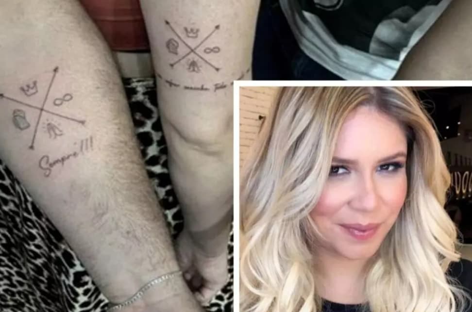 Murilo Huff e equipe de Marília Mendonça fazem tatuagem da turnê 'Todos os Cantos' em tributo à cantora