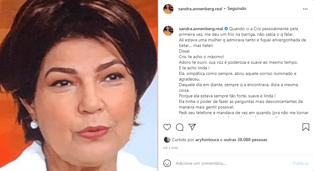 Sandra faz homenagem para Cristiana Lôbo (Foto: Reprodução)