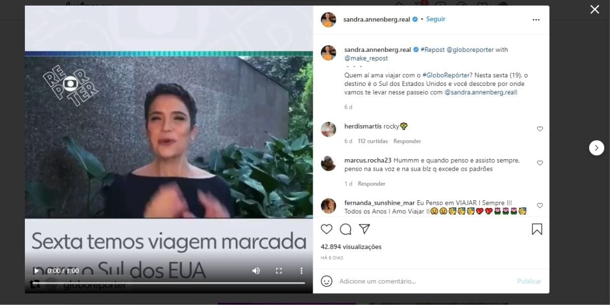 Sandra Annenberg, após ver Globo Repórter ser tirado do ar, expõe saída do país e confirma: "Dificuldade" Sandra Annenberg, após ver Globo Repórter ser tirado do ar, expõe saída do país e confirma: "Dificuldade"