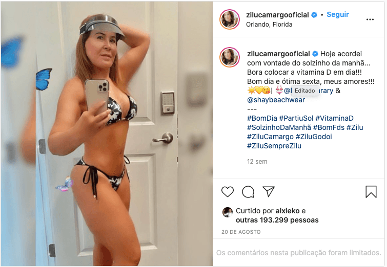 Zilu ostenta corpão nas redes sociais - Reprodução