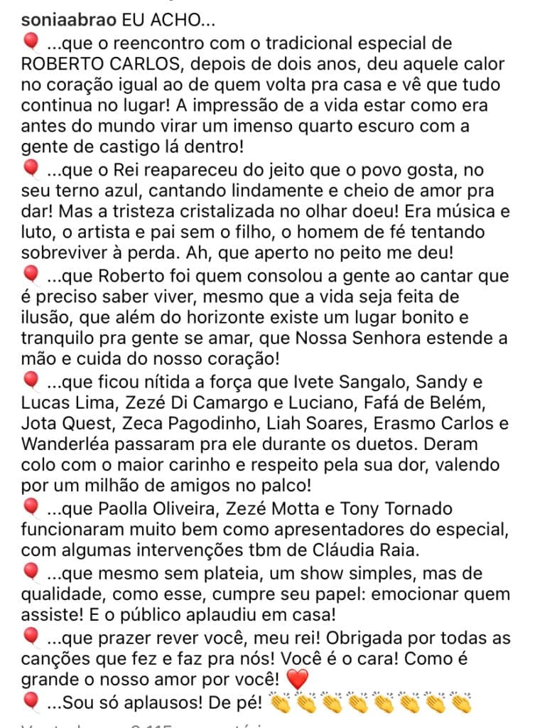 “Doeu”, Sonia Abrão vai ao chão com notícia sobre Roberto Carlos e desaba: “Que aperto no peito me deu”