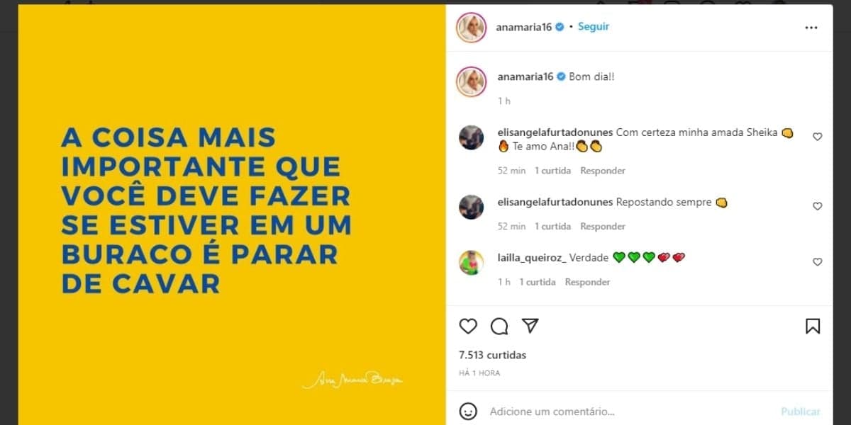 "Parar de cavar", Ana Maria, em guerra com Fátima Bernardes, detona indireta e explode: "Em um buraco"