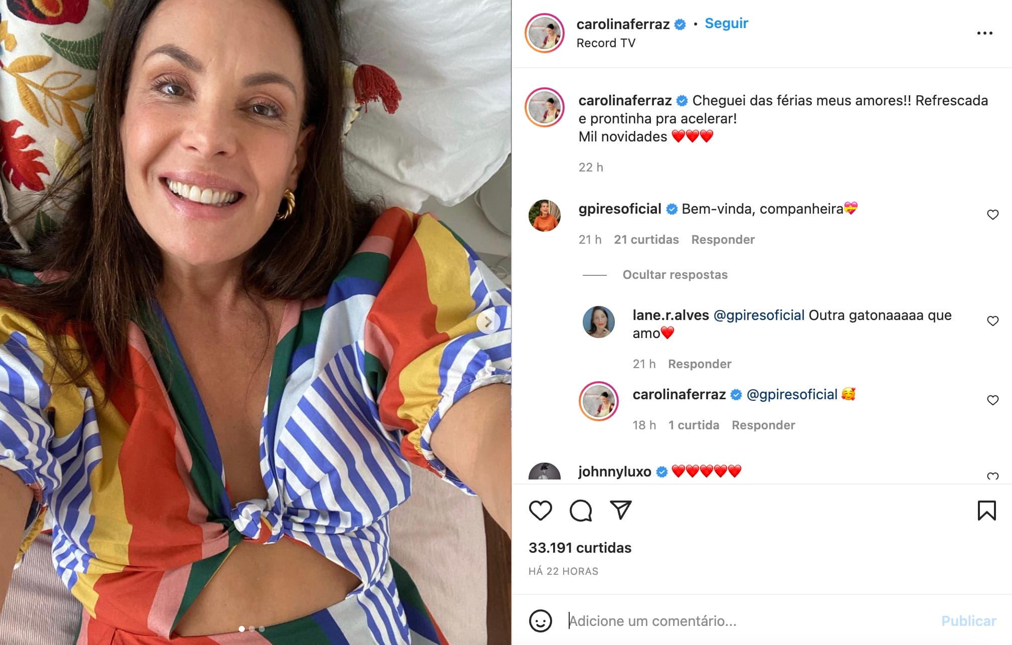 A jornalista Carolina Ferraz no Instagram (Foto: Reprodução) A jornalista Carolina Ferraz no Instagram (Foto: Reprodução)