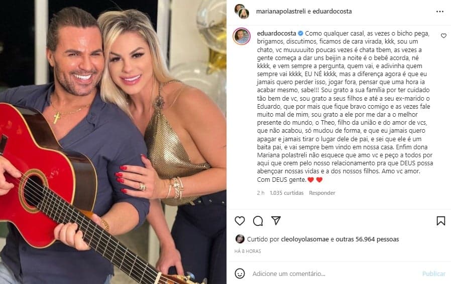 Eduardo Costa decidiu se declarar para a namorada (Foto: Reprodução)