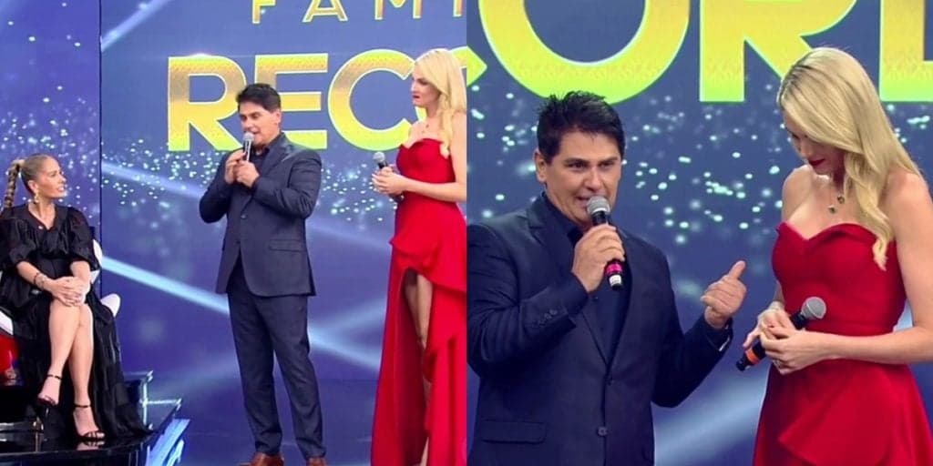 Ao vivo! Ana Hickmann abaixa cabeça, recusa olhar na cara de Galisteu e dá presente para outra na Família Record