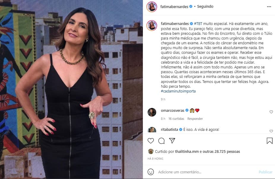 Fátima Bernardes relembra câncer e fez desabafo (Foto: Reprodução)