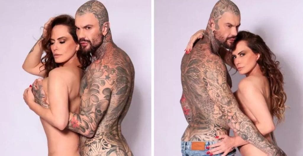Núbia Oliiver faz ensaio nua aos 48 anos ao lado de modelo tatuado. Confira os cliques sensuais: