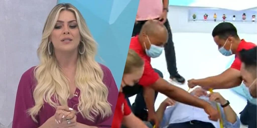 Comentarista do Jogo Aberto vai ao chão, Renata Fan convoca bombeiros e rapaz deixa Band de maca: "Ajuda"