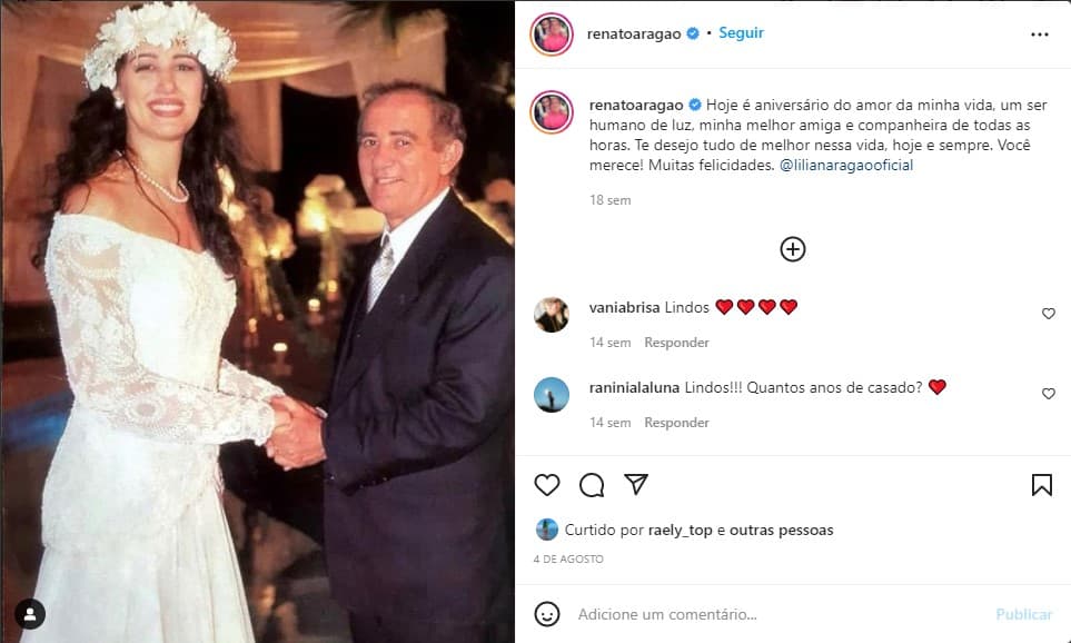 Renato Aragão relembra anos com a esposa e faz declaração romântica - Foto: Reprodução/Instagram Renato Aragão relembra anos com a esposa e faz declaração romântica - Foto: Reprodução/Instagram