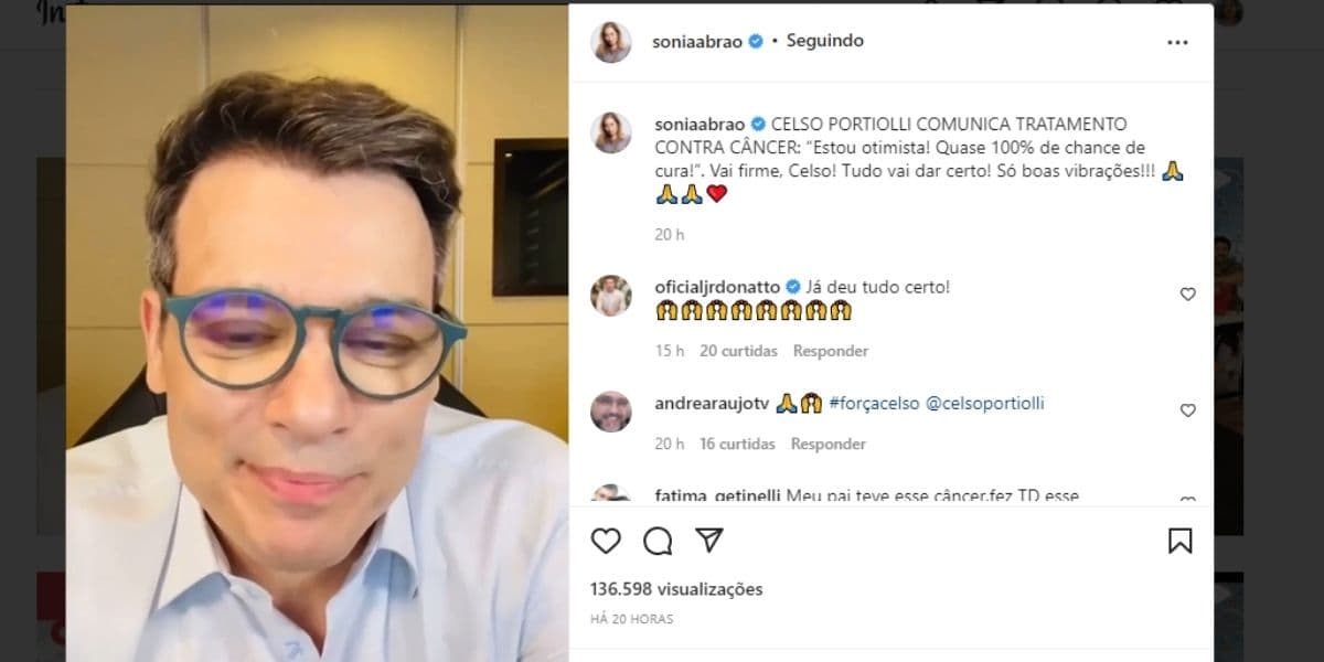 "Tratamento contra câncer", Sonia Abrão dá notícia sobre Celso Portiolli e faz pedido: "Boas vibrações" "Tratamento contra câncer", Sonia Abrão dá notícia sobre Celso Portiolli e faz pedido: "Boas vibrações"