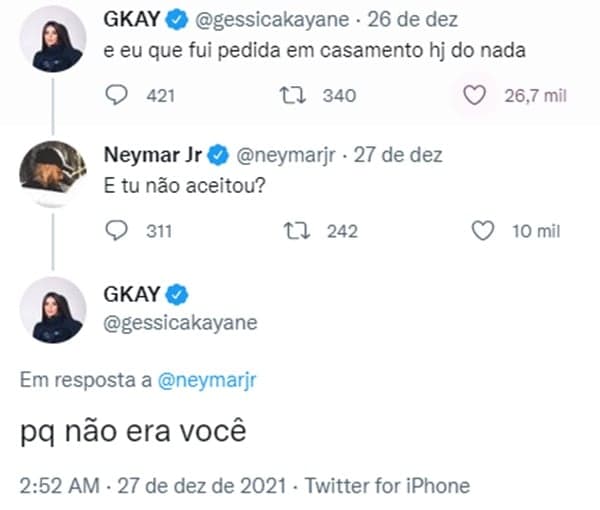 Temos prints provando a piadinha boba de Gkay com Neymar (Foto: Reprodução/ Twitter)