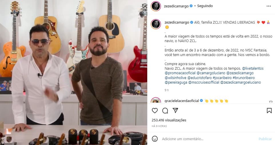 Zezé Di Camargo e Luciano decidiram apostar em mais uma edição do navio da dupla Zezé Di Camargo e Luciano decidiram apostar em mais uma edição do navio da dupla