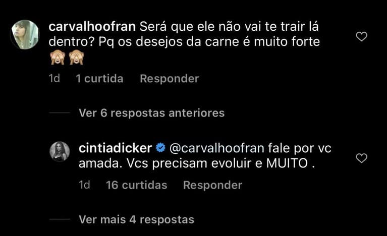 Citia respondeu o questionamento da internauta sobre o seu marido no BBB22 (Foto: Reprodução / Internet) Citia respondeu o questionamento da internauta sobre o seu marido no BBB22 (Foto: Reprodução / Internet)