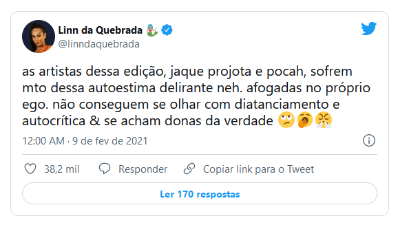  Tweet antigo de Linn da Quebrada (Foto: Reprodução / Internet)