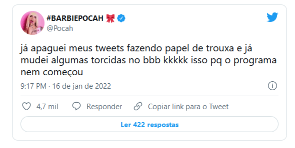 Pocah e arrependeu de torcer para Linn da Quebrada (Foto: Reprodução / Internet)