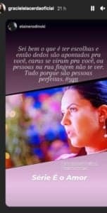 Story de Graciele Lacerta repostando comentário de fã (Foto: Reprodução/Instagram)