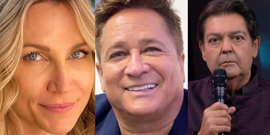 Anne Lottermann surge agarrada com o cantor Leonardo em camarim do Faustão na Band: 'resenha'