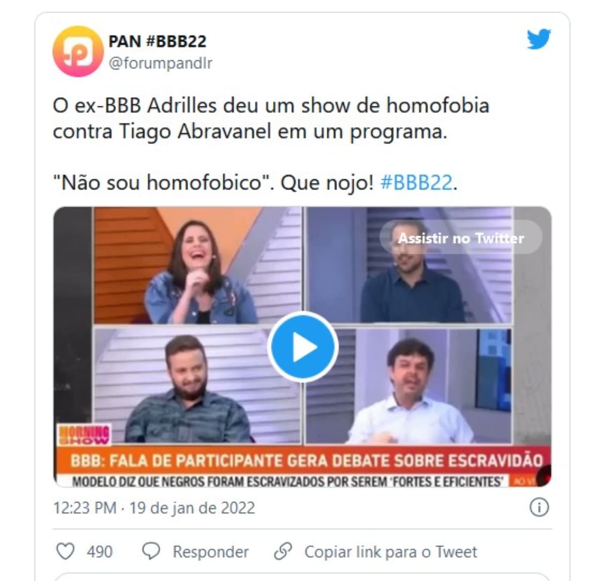 Adrilles Jorge critica Tiago Abravanel no BBB22 (Foto: Reprodução / Internet)