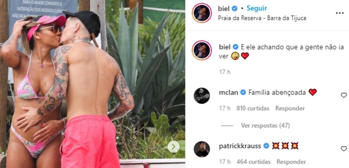 Biel e Tays Reis em praia do RJ (Reprodução/ Instagram) Biel e Tays Reis em praia do RJ (Reprodução/ Instagram)