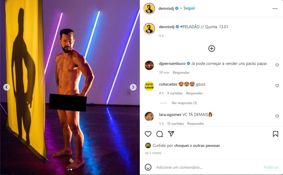 Dennis DJ surge nu em foto nas redes sociais - Foto: Reprodução Dennis DJ surge nu em foto nas redes sociais - Foto: Reprodução