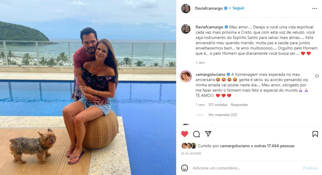 Esposa de Luciano Camargo expõe relação e se declara ao cantor (Foto: Reprodução)