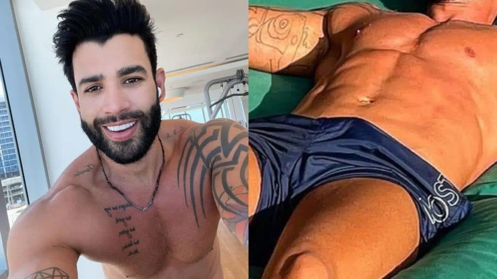 Gusttavo Lima exibe corpo malhado de sunga no calor da Bahia e o tamanho do volume choca seus fãs