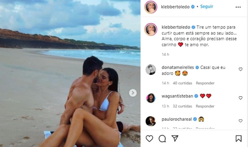 Klebber Toledo publicou várias fotos com a amada em momento íntimo (Foto: Instagram/ Reprodução) Klebber Toledo publicou várias fotos com a amada em momento íntimo (Foto: Instagram/ Reprodução)