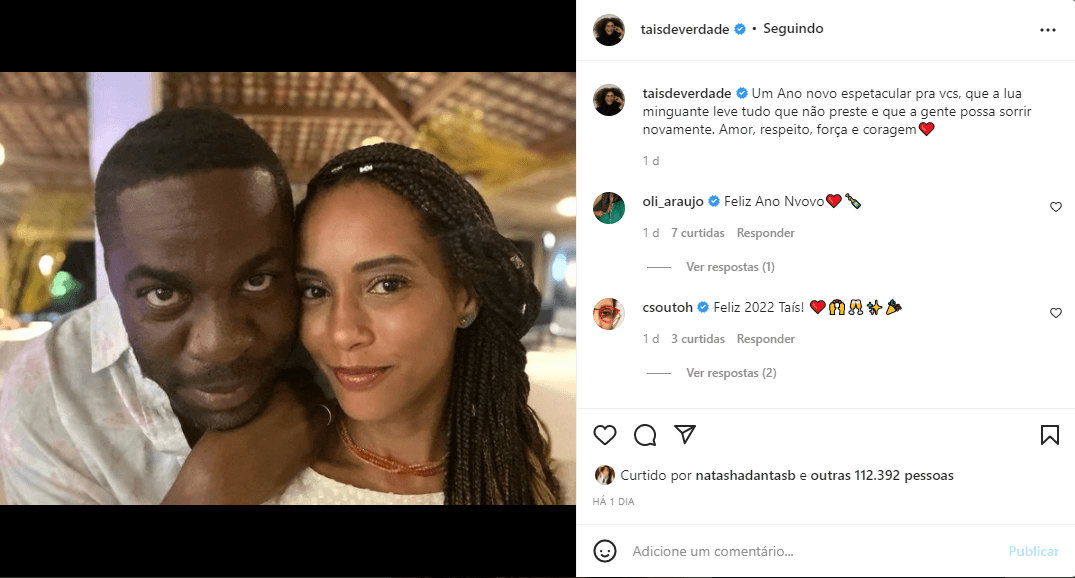 Taís Araújo e Lázaro Ramos deixaram seus votos para 2022 (Foto: Reprodução)