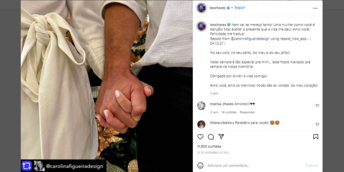 Léo Chaves e a esposa Carolina Figueira (Foto: Reprodução/Instagram)