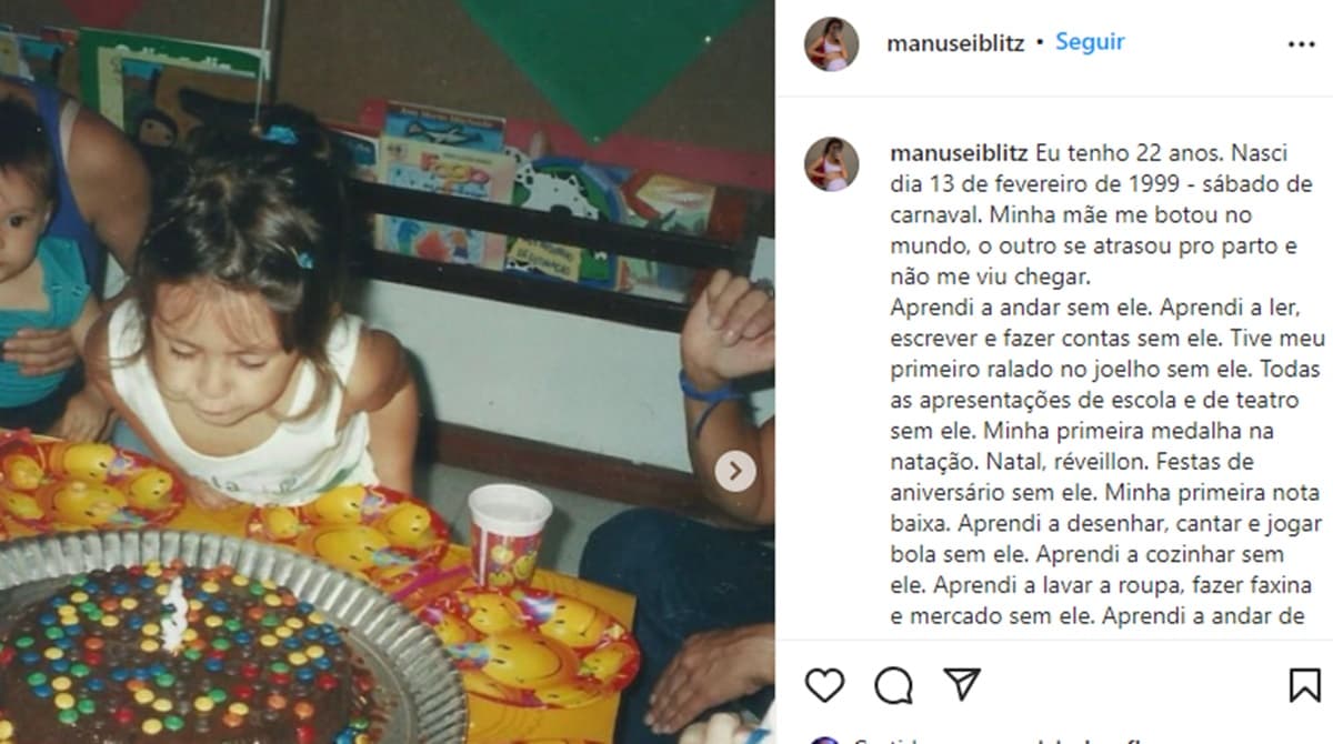 O desabafo de Manu Seiblitz contra o pai, André Gonçalves (Reprodução/ Instagram) O desabafo de Manu Seiblitz contra o pai, André Gonçalves (Reprodução/ Instagram)