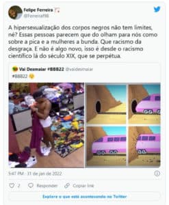  Internautas criticaram o fato do homem preto ser associado a um órgão genital grande (Foto: Reprodução / Twitter)