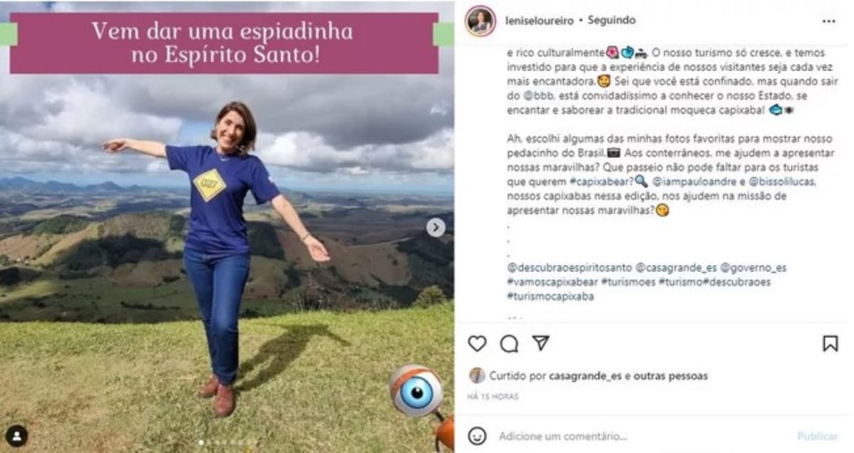 Secretária de Turismo de Espírito Santo respondeu o participante do BBB22 (Foto: Reprodução / Instragram)
