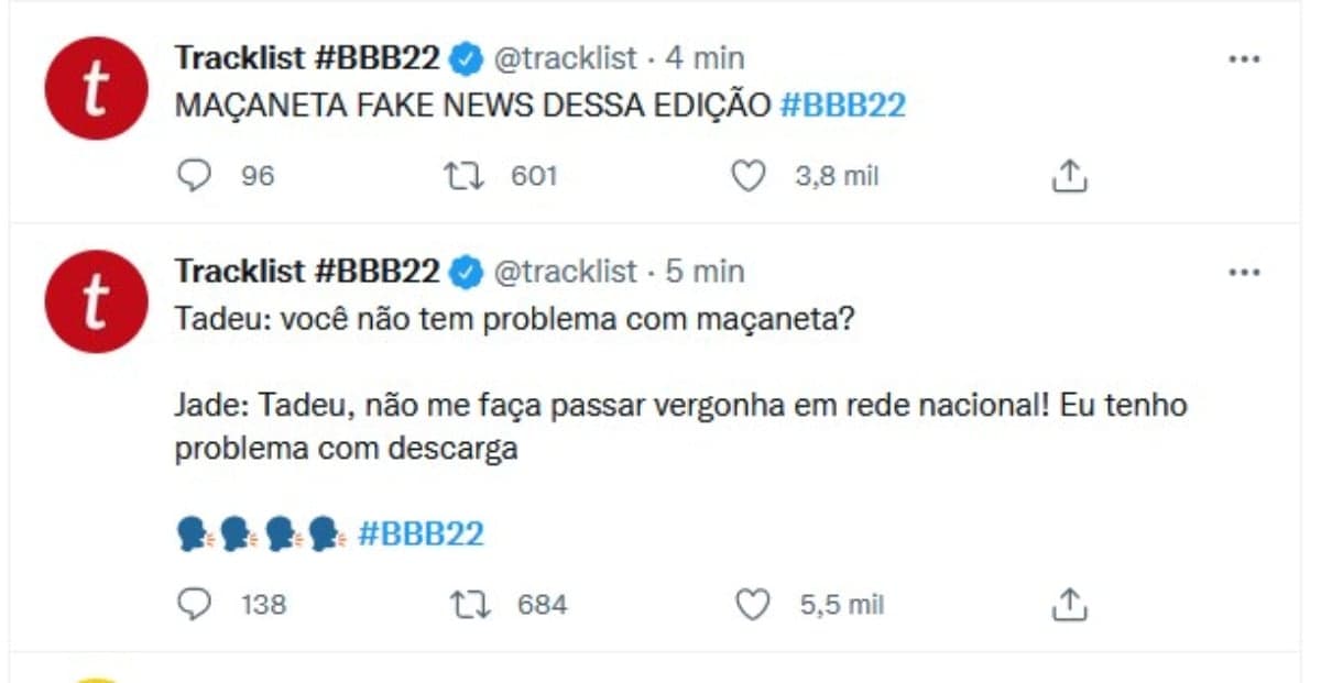 Diálogo entre Tadeu e Jade repercutiu na internet (Foto: Reprodução / Twitter) Diálogo entre Tadeu e Jade repercutiu na internet (Foto: Reprodução / Twitter)