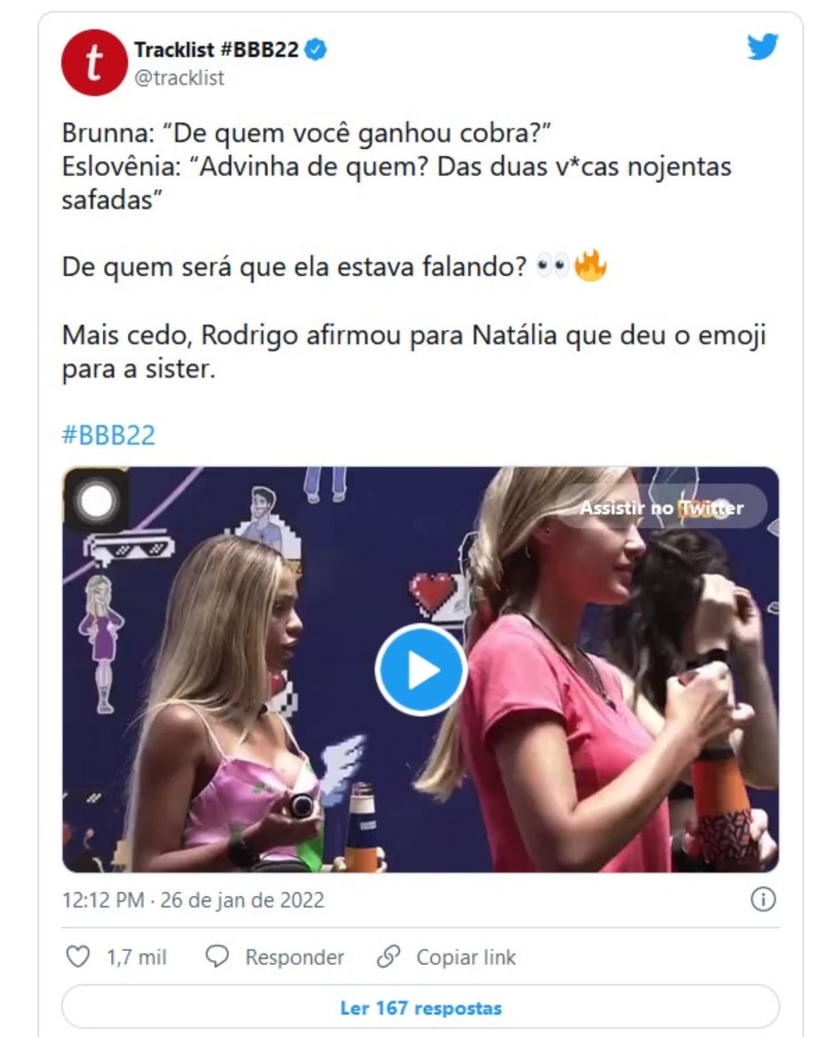 Web reage aos xingamentos de Eslo no BBB22 (Foto: Reprodução / Twitter)