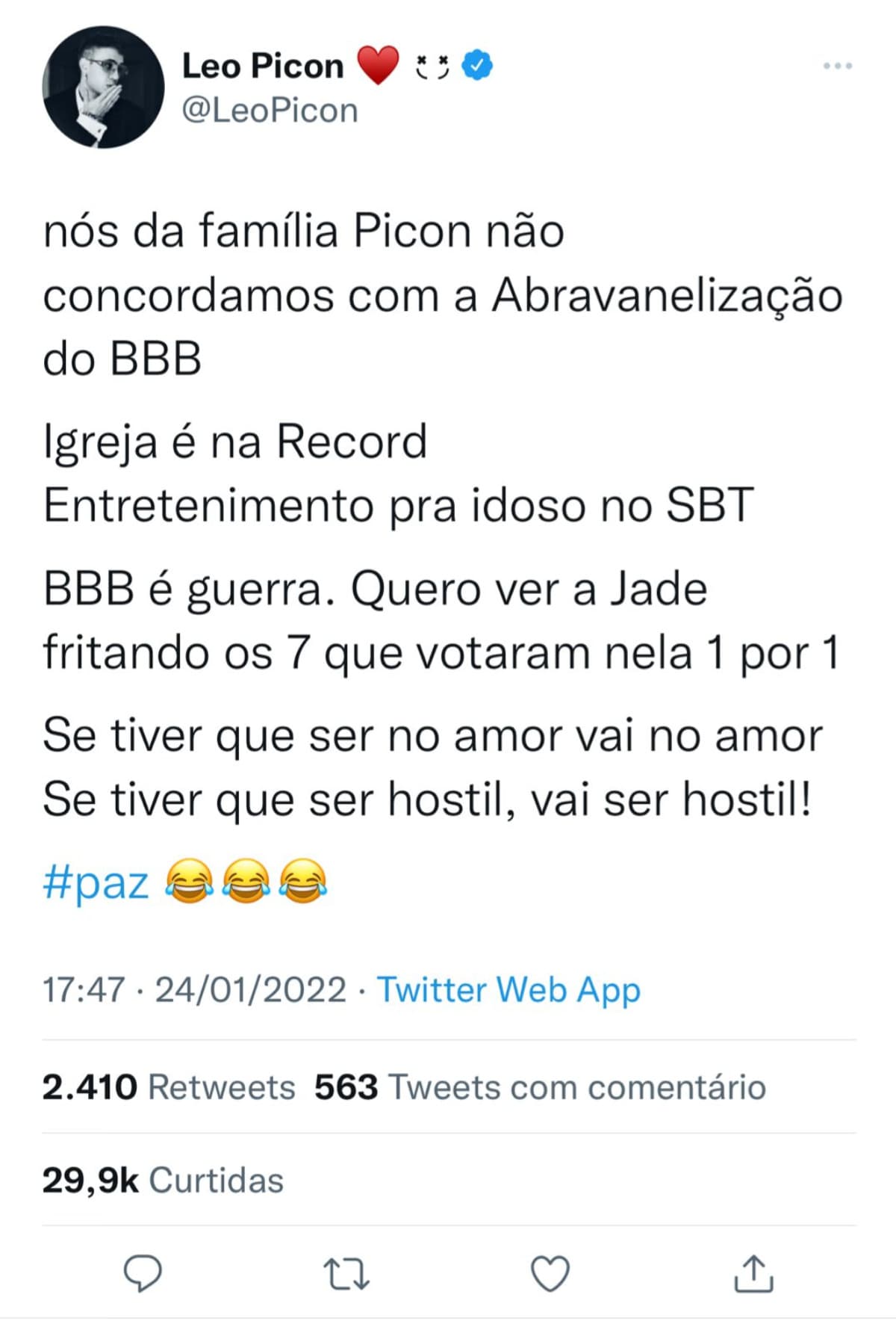 Tweet de Léo Picon repercutiu na web (Foto: Reprodução / Twitter) 