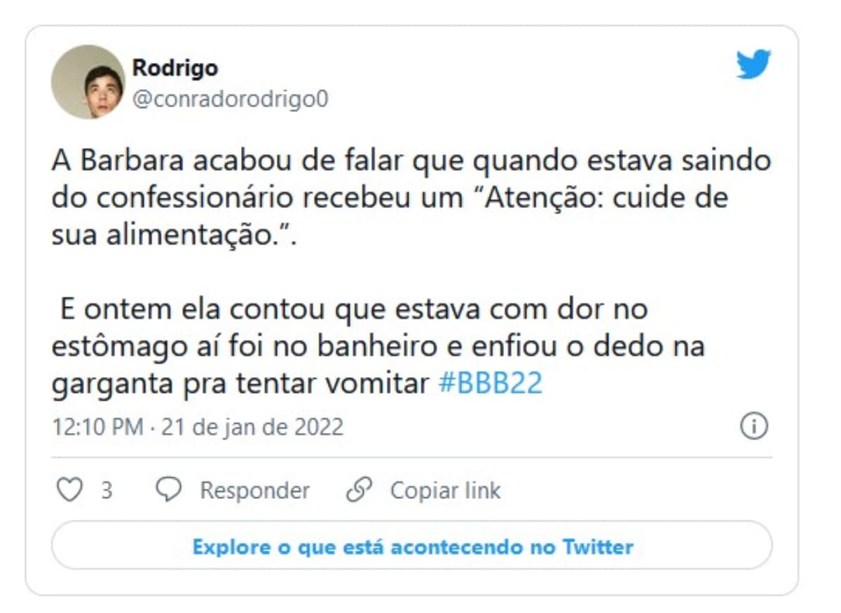 Internautas reagem a fala de Barbara no BBB22 (Foto: Reprodução / Twitter)