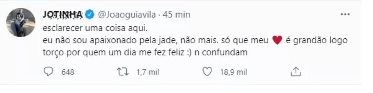 Tweet de João Guilherme (Foto: Reprodução / Twitter) Tweet de João Guilherme (Foto: Reprodução / Twitter)
